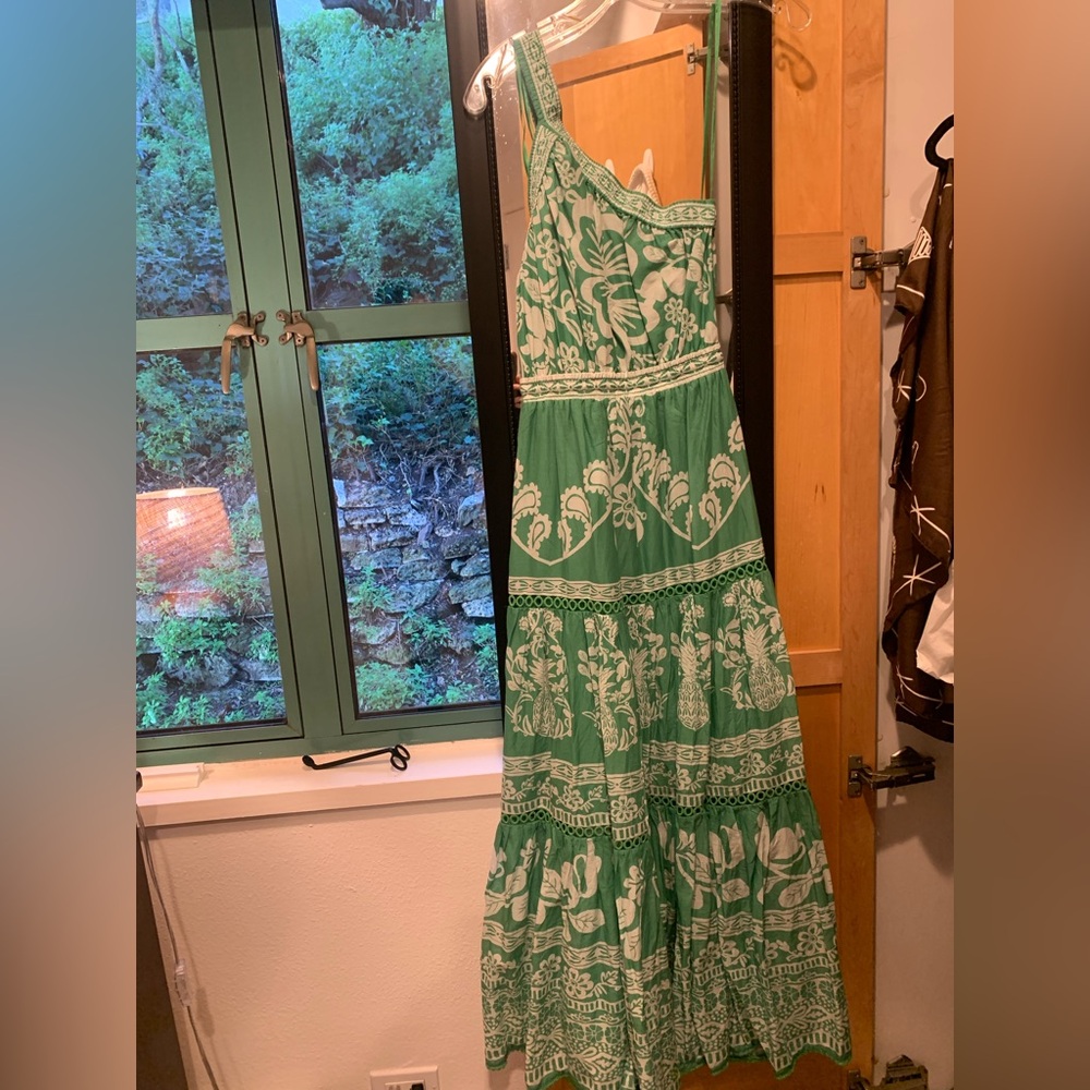 FARM Rio Green tropical print one shoulder dress